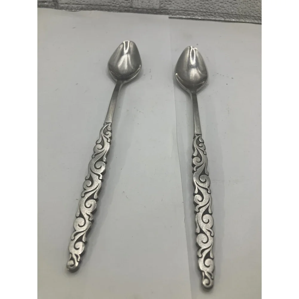 Lyon Stainless Ornate Scroll Pattern Serving Spoons Set of 2 Vintage